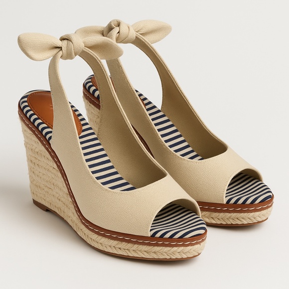 Canvas Espadrille Wedge Heels | Size 37 | Never Worn - Picture 1 of 6